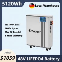 Batería TCBWORTH 48V 100AH LiFePO4, batería de litio Vertical de celdas de grado A de 5,12 kWh con BMS, para fuera de la red, sistema de almacenamiento de energía