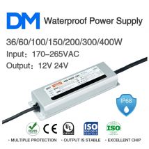 Zasilacz impulsowy DM AC170-265V na DC 12V/24V 36W 60W 100W 150W 200W 300W 400W IP68 Wodoodporny, 100% wydajności pod obciążeniem, sterownik LED