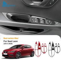 Echter weicher Kohlefaser-Aufkleber für Seat Leon 2013 2014 2015 2016 2017 2018 2019 2020 LHD RHD Autofenster-Lift-Panel-Innenverkleidung