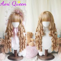 AOSI Römische lockige synthetische Lolita lange lockige Haare mit Pony goldene Anime Perücke Oberl Frau Party Cosplay Perücke