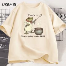 You're Going in The Soup T-Shirt Lustige Weirdcore-Sprüche Einzigartiges Frosch-T-Shirt Männer Frauen Meme Grafik-T-Shirts Herrenbekleidung