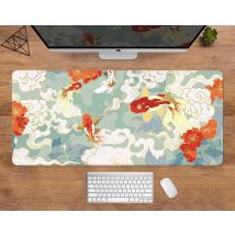 Japanisches Mauspad Koi Schreibtischunterlage Minimal Japan Mauspad Gold Blau Anime Ästhetik XXL Gaming Schreibtischunterlage Natur Großes Mauspad 90x40