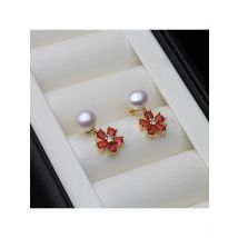 Real Natural Freshwater Pearl Earrings For Women,Flower Red Pearl Earrings with Natural Pearls Girls Birthday Gift White Pink