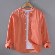 Japanischen Herren Leinen Baumwolle Dünne Hemd Harajuku Stehkragen Lange Ärmel Einfarbig Shirts Männlichen Casual Atmungs Klassische Tops