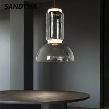 SANDYHA Moderner minimalistischer transparenter Glas-Kronleuchter, kreative zylindrische Spleiß-LED-Lampe für Wohnzimmer, Esszimmer, Bar-Lichter