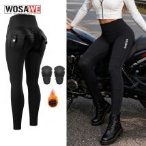 WOSAWE Women Motorcycle Trousers Slim Fit High-waisted Elastic Women's Riding Pants Winter Warm Comfortable With Knee Pads