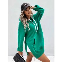 Mode Frau Herbst Pullover lässig einfarbig Trend Seite geteilt lose Langarm Kordel zug mit Tasche Frauen Kapuze