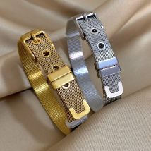 Greatera Edelstahl Armband Männer Armreif Mode Einstellbare Persönlichkeit Stricken Mesh Gürtel Armband Für Paare Einfache Schmuck