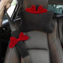 1pc Nette Cartoon Rote Bowknot Auto Hals Kissen Universal Auto Sitz Kopfstütze Unterstützung Sicherheitsgurt Abdeckung Auto Zubehör für frauen