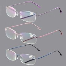 Frauen Lesebrille Randlose Schnittkante Presbyopie Brille Anti Blaues Licht Anti Müdigkeit Plus Brille Presbyopie Klare Linse