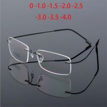 -1,0 -1,5 bis -4,0 Ultraleichte Beschichtung, rahmenlose, fertige Myopie-Brille, für Herren und Damen, randlose Nahsichtbrille mit Edelstahlbeinen