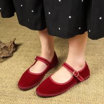 Retro flache Samt Mary Jane Schuhe rot Frühling Herbst Winter neue 2025, Stil bequeme Damenschuhe