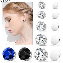 ZEMO 1 PC Magnetic Clip-on Earrings Round 4/5/6/7/8MM CZ Crystal No-Pierced Ear Clips Men Women Stud Earring No Piercing Jewelry