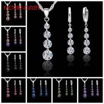 Halsketten mit Anhänger aus 925er-Sterlingsilber, Creolen-Set, Modeschmuck, runder CZ-Kristall, für Damen und Mädchen, Verlobung, Jahrestag