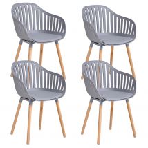 4 sillas de comedor de plástico modernas con cojín y patas de madera, sillas decorativas tapizadas para cocina, comedor, hogar y oficina