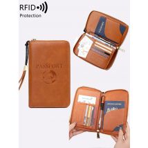 RFID-blockierender Reisepasshülle aus PU-Leder, Reisepasstasche, Ticket, Kreditkartentasche, multifunktionale Geldbörse mit Reißverschluss und Handschlaufe