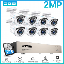 ZOSI-sistema de cámaras de seguridad para el hogar, Kit de videovigilancia con 8 canales, 1080p, H.265, DVR, 8 piezas, 2.0MP, para exteriores