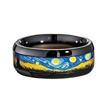 Unique Starry Night Pattern Men's Black Ring Personality Women Wedding Band Jewelry Unisex Party Accessories