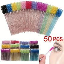 50, Einweg-Wimpernbürste mit Kristallstab und geradem Kopf, fester Wimpernzange, spiralförmiges Make-up-Werkzeug, kleiner Bürste, Augenbrauenkamm