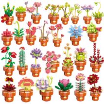 City Creativity Bouquet Eternal Flower Succulents Plant Potted Rose Sunflower Assembled Building Blocks Bricks Toys For Kids