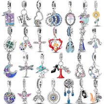 925 Sterling Silver Colorful Sunflower Dog Boys Gift Items Butterfly Aircraft Earth Charms Fit Original Pendant Jewelry make up