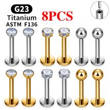 8PCS G23 Titan Piercing 16/18/20G Threadless Push Pin Labret Lip Stud CZ Nase ohr Knorpel Tragus Lobe Ohrring Körper Schmuck