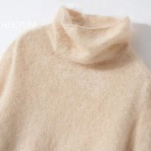 Damenpullover aus 100 % reinem Kaschmir, einfarbig, lässiger Strickpullover, gebürstet, Stehkragen, Oberteile, lockerer Pullover für Wärme