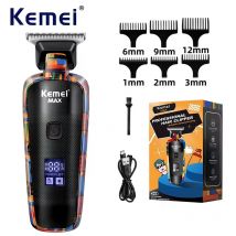 Tagliacapelli Kemei-5090 con display digitale, spingitore professionale da barbiere per uomo, tagliacapelli elettrico con motivo Graffiti casuale