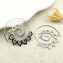 Indian Tribal Ethnic Stainless Steel Spiral Hoop Earrings Bohemian Mandala Flower Boho Earrings Women  Jewelry aros mujer E9205
