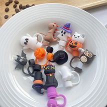 Halloween Kürbis Silikon Stroh Abdeckung Kappe für Stanley Tumbler Tasse Zubehör 30 & 40oz wieder verwendbare 9-10mm großen Durchmesser Trinkgeld
