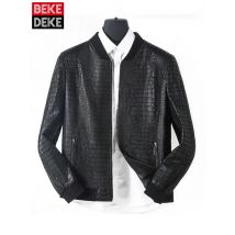 Herren Business Casual Echtes Leder Jacke Slim Fit Mode Krokodil Muster Frühling Herbst Männer Schaffell Kurzmantel Größe 5XL