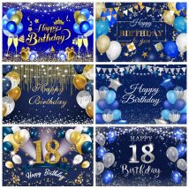 Blauer alles Gute zum Geburtstag Fotografie Hintergrund Gold Glitzer Ballon Baby Familienporträt Geburtstag Party Dekor Hintergrund Fotostudio