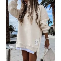 Herbst Sweatshirt Kleid für Frauen neue Langarm lose Reiß verschluss O-Ausschnitt lange lässige Pullover Tops