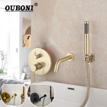 OUBONI Pinsel Gold Badezimmer Duschsystem Badewannenarmatur Wandmontage vergoldet