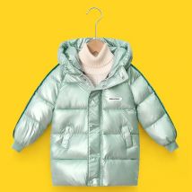 Winter Warm Halten Jungen Mädchen Jacke Lange Stil Einfarbig Glänzend Wasserdicht Schmutzabweisend Mit Kapuze Mantel Für 4-12Y Kinder Oberbekleidung