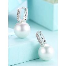 Silver /Gold Color 12mm Pearl Hoop Earrings for Women Elegant Small Roud Earrings Fashion Wedding Party Jewelry Drop Shipping