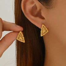 Vintage-Ohrstecker mit gestreifter Textur, dreieckig, Edelstahl, geometrisch, 18 Karat vergoldet, wasserdicht, Schmuck, Party-Geschenk für Frauen