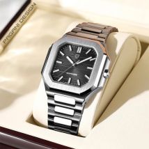 PAGANI DESIGN 2025, neue Quarz-Herrenuhr, quadratisches Zifferblatt, wasserdicht, leuchtend, Edelstahl, Luxus-Business-Geschenk, Herrenuhr + Box