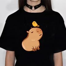 Lustige Anime Capybara T Shirt Frauen Weiche Stoff T-shirt Weibliche Anime Kleidung T-shirt Mädchen Capibara T