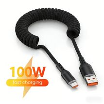 100 W USB Typ C Frühling Auto Schnellladekabel für Samsung Xiaomi Huawei 60 W USB C Datenkabel für iPhone 15 Huawei USB C Draht