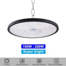 LED superbrillante 100W 150W 200W UFO luz de techo alto AC175-265V caja de aluminio lámpara de iluminación de luz fría