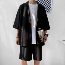 Sommer 2 Stück Set Männer Anzug Jacke und Shorts übergroße saubere Passform männliche Kleidung koreanischen Stil lässig lose kurze Hemd Outfits Mann