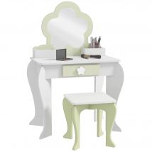 ZONEKIZ Tocador para Niñas con Espejo y Taburete 55x34x87,5 cm Blanco y Verde