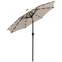 Outsunny Sombrilla de Jardín Ø268x238 cm con 24 Luces LED Solar Crema