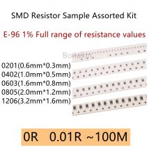 E-96 1 % Vollständige Palette von Widerstandswerten 1206 0805 0603 0402 0201 SMD-Widerstands-Proben-Sortimentskit 0 Ω 100R 1K 4,7K 5,1K 10K 100K