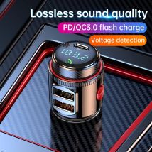 Bluetooth 5.4 Auto-Adapter, kabelloser AUX-FM-Transmitter, USB C&QC3.0 PD, 30 W, schnelles Aufladen, Zigarettenanzünder, Radio, Musik, Bass