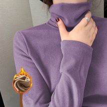 1 stücke Frauen Herbst Winter Verdickung Warme Lange-ärmeln T-shirt Pile Kragen Thermische Unterwäsche Mode Hohe Kragen Schlank Thermische top