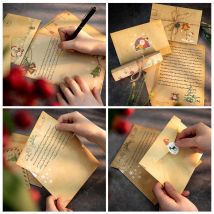 6pcs Vintage Christmas Kraft Letter Paper Santa Claus Snowman Letter Pad Gift Envelopes Xmas Party