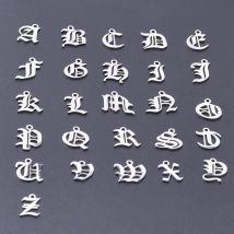 6pcs/Lot Old English Letters Charm Stainless Steel Charms For Jewelry Making Supplies Metal 26 Alphabet A-Z Pendant DIY Bracelet