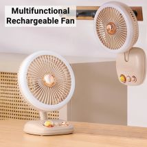 Tragbarer Schreibtischventilator, Tischventilator, stufenlose Geschwindigkeiten, USB-Ventilator mit integriertem 4000-mAh-Akku und Nachtlicht mit 3 Helligkeiten